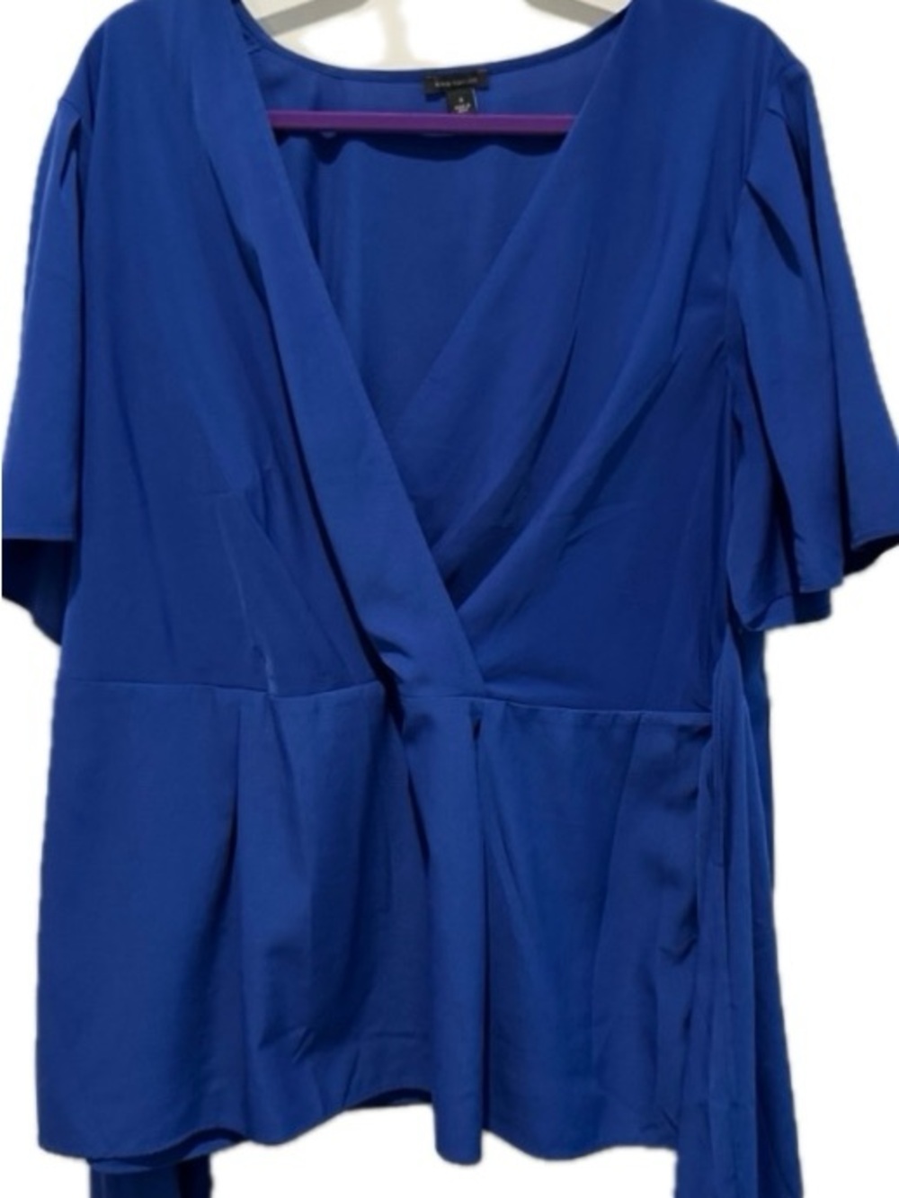 Ann Taylor Eloquii Royal Blue Wrap-Front short sleeve shirt Blouse top | 16